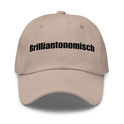 Brilliantonomisch Premium Dad Cap in Stone aus Chino-Baumwoll-Twill - neues Wort für Perfektion und Genialität - Front - Wortstolz Design