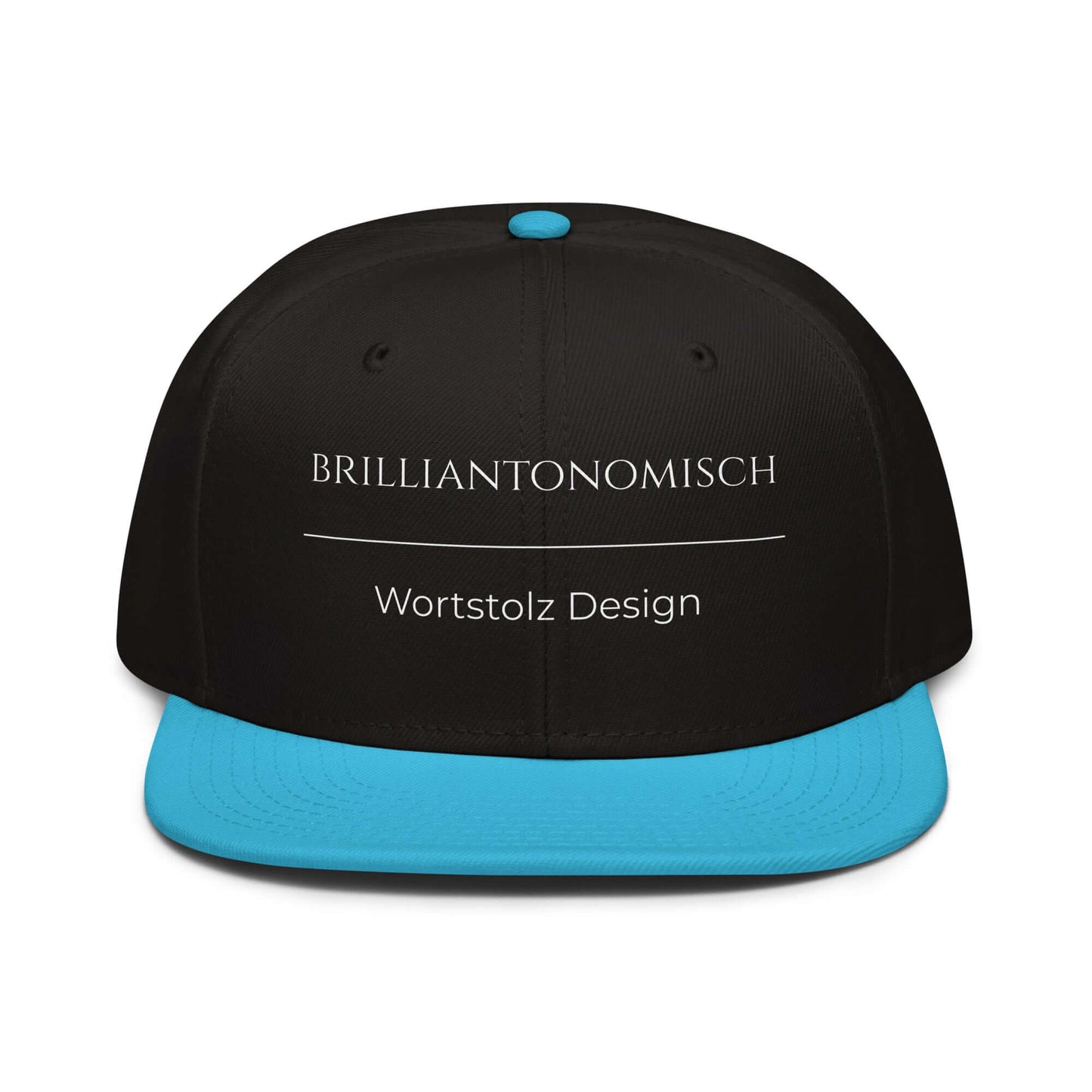 Brilliantonomisch Snapback Cap in Schwarz - Blau aus Acryl-Woll-Mix - neues Wort für Genialität und Perfektion - Front - Wortstolz Design