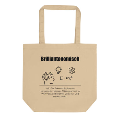 Brilliantonomisch Bio-Stoffbeutel. Einkaufstasche in Oyster aus Bio-Baumwolle - Res5 Edition - Frontansichtmit schwarzem Print