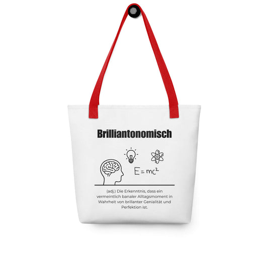 Brilliantonomisch - Stofftasche in Red -White aus Polyester und Baumwolle - Premium Edition - Frontansicht hängend mit schwarzem Print