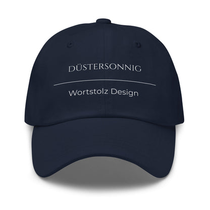 Düstersonnig Premium Dad Cap in Marineblau aus Chino-Baumwoll-Twill - neues Wort für Dunkelheit und inneres Licht - Front - Wortstolz Design