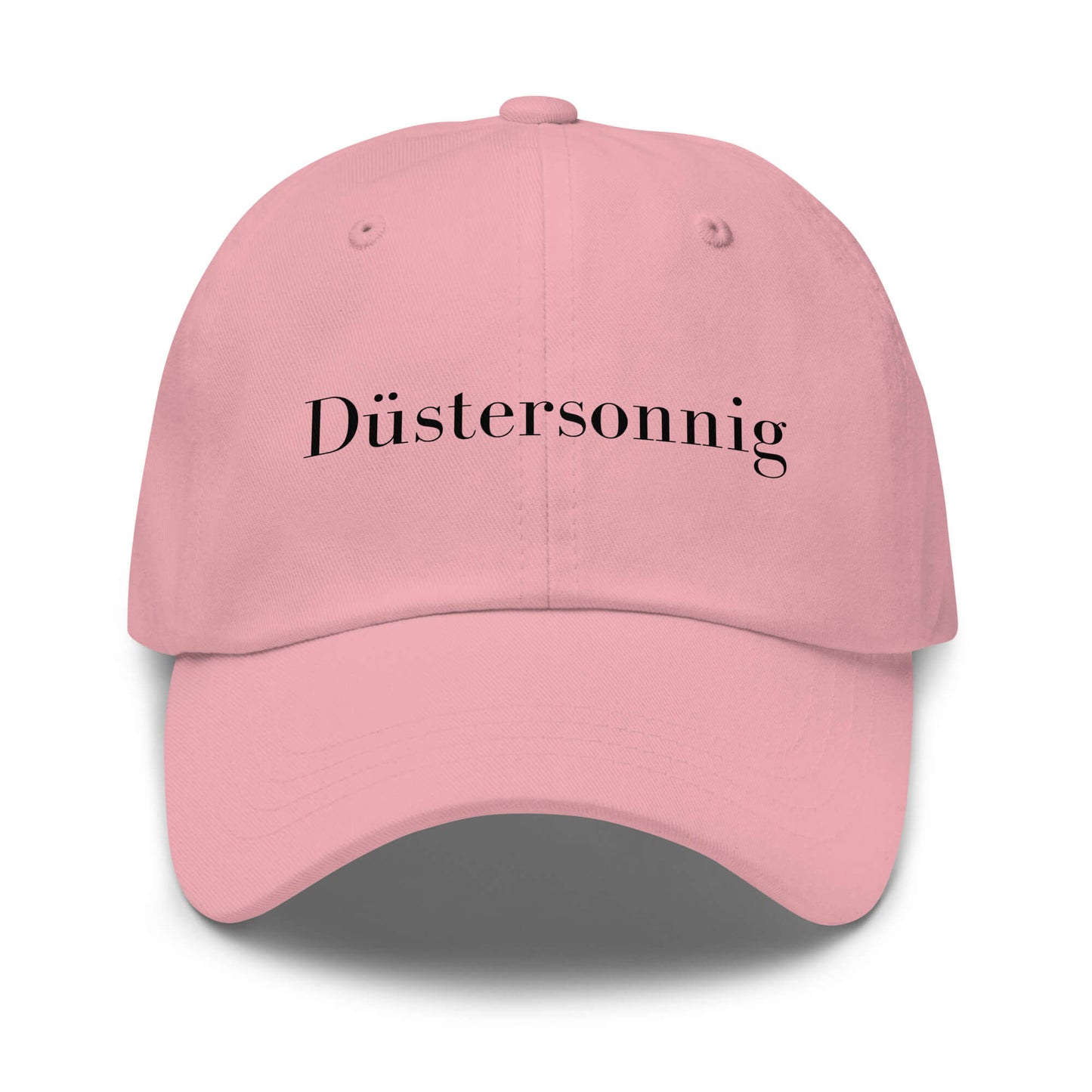 Düstersonnig Premium Dad Cap in Pink aus Chino-Baumwoll-Twill - neues Wort für Dunkelheit und inneres Licht - Front - Wortstolz Design
