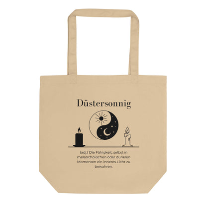 Düstersonnig Bio-Stoffbeutel. Einkaufstasche in Oyster aus Bio-Baumwolle - Res5 Edition - Frontansichtmit schwarzem Print