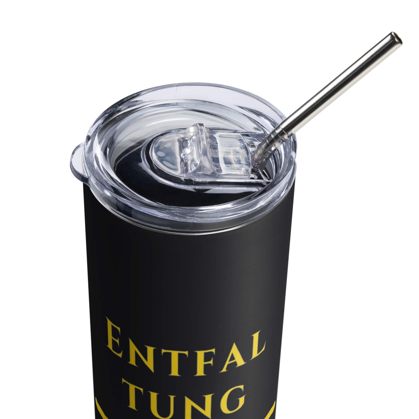 Entfaltung Gold Edelstahlbecher in Schwarz - inklusive Deckel und Strohhalm - Gesamt - Welt für Natur und Wachstum - Wortstolz Design