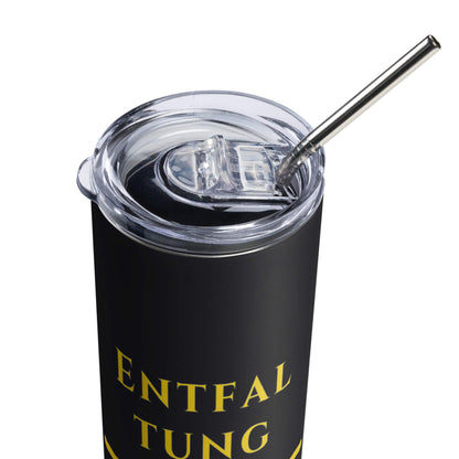 Entfaltung Gold Edelstahlbecher in Schwarz - inklusive Deckel und Strohhalm - Gesamt - Welt für Natur und Wachstum - Wortstolz Design