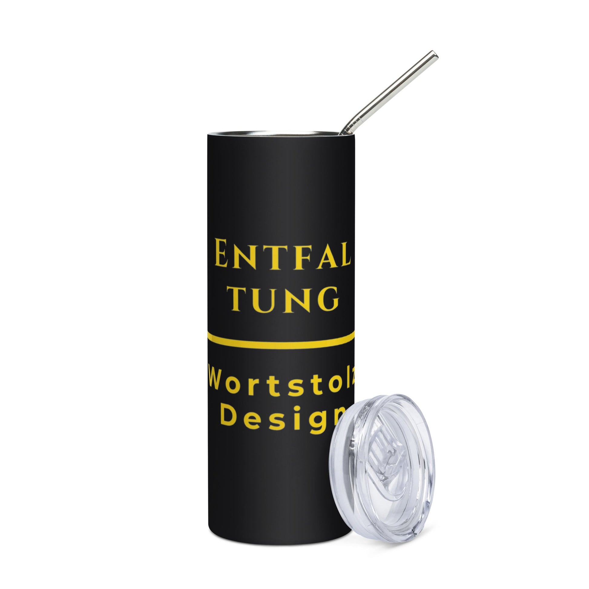 Entfaltung Gold Edelstahlbecher in Schwarz - Welt für Natur und Wachstum - Front - Wortstolz Design