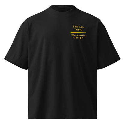 Entfaltung Gold T-Shirt in Schwarz aus Bio-Baumwolle - Oversized - Welt für Natur und Wachstum - Front - Wortstolz Design