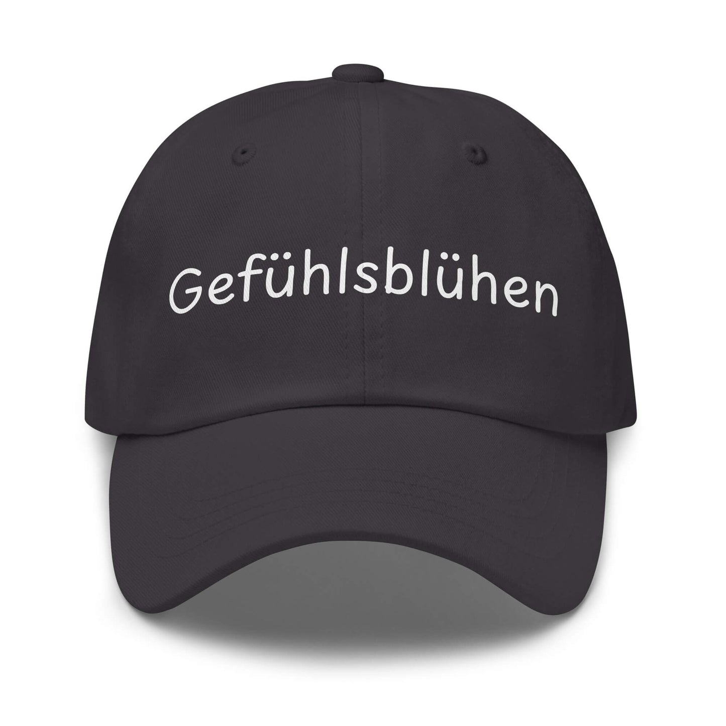 Gefühlsblühen Premium Dad Cap in Grau aus Chino-Baumwoll-Twill - neues Wort für Emotionen und Wohlbefinden - Front - Wortstolz Design