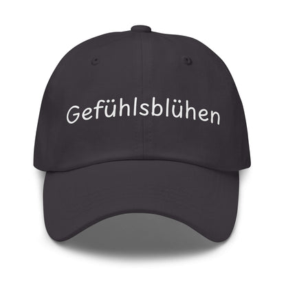 Gefühlsblühen Premium Dad Cap in Grau aus Chino-Baumwoll-Twill - neues Wort für Emotionen und Wohlbefinden - Front - Wortstolz Design