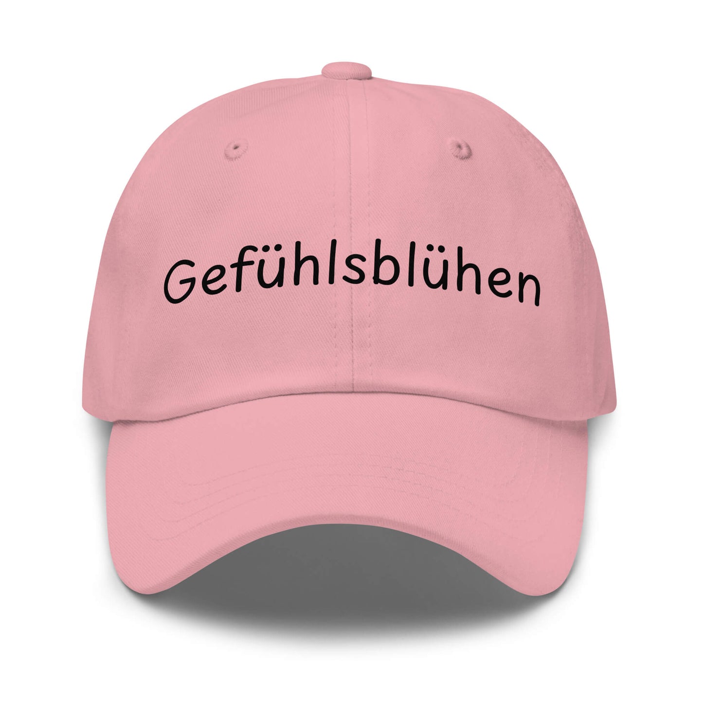 Gefühlsblühen Premium Dad Cap in Pink aus Chino-Baumwoll-Twill - neues Wort für Emotionen und Wohlbefinden - Front - Wortstolz Design