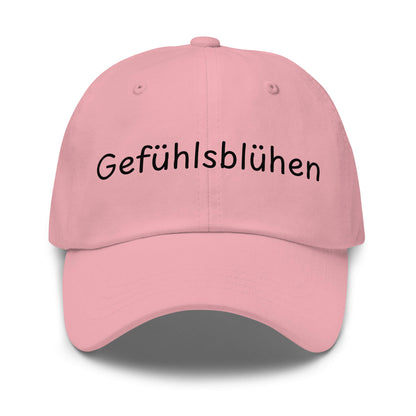 Gefühlsblühen Premium Dad Cap in Pink aus Chino-Baumwoll-Twill - neues Wort für Emotionen und Wohlbefinden - Front - Wortstolz Design