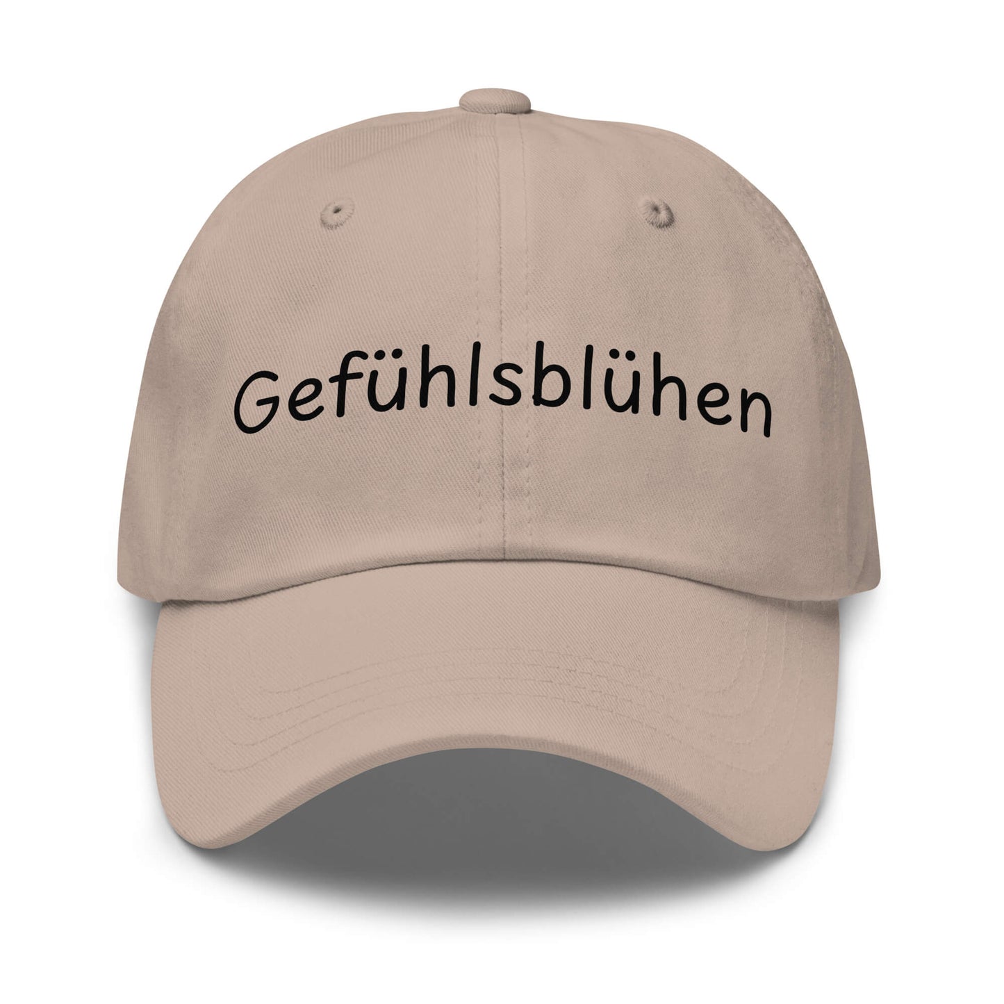 Gefühlsblühen Premium Dad Cap in Stone aus Chino-Baumwoll-Twill - neues Wort für Emotionen und Wohlbefinden - Front - Wortstolz Design