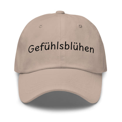Gefühlsblühen Premium Dad Cap in Stone aus Chino-Baumwoll-Twill - neues Wort für Emotionen und Wohlbefinden - Front - Wortstolz Design