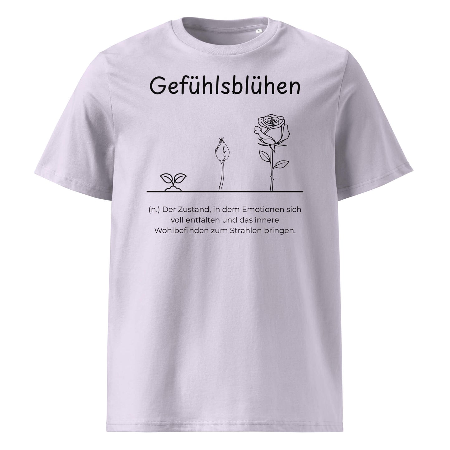 Gefühlsblühen Premium T-Shirt in Lavender aus Bio-Baumwolle - neues Wort für Emotionen und Wohlbefinden - Front - Wortstolz Design