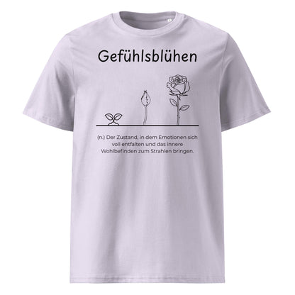 Gefühlsblühen Premium T-Shirt in Lavender aus Bio-Baumwolle - neues Wort für Emotionen und Wohlbefinden - Front - Wortstolz Design