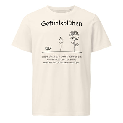 Gefühlsblühen T-Shirt in Vintage White aus Bio-Baumwolle - neues Wort für Emotionen und Wohlbefinden - Front - Wortstolz Design