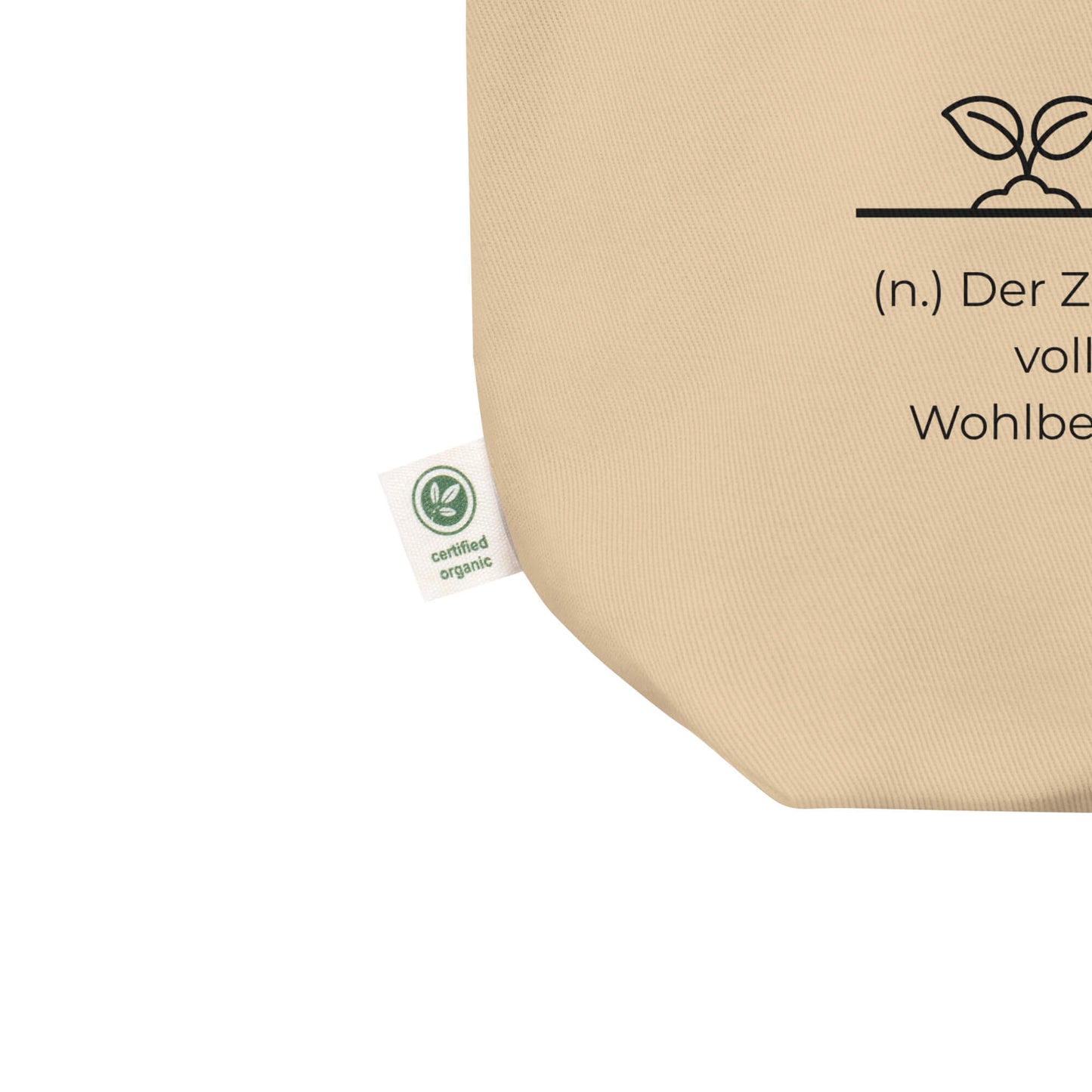 Gefühlsblühen Bio-Stoffbeutel. Einkaufstasche in Khaki aus Bio-Baumwolle - Res5 Edition - Ansicht Zertifikat Info
