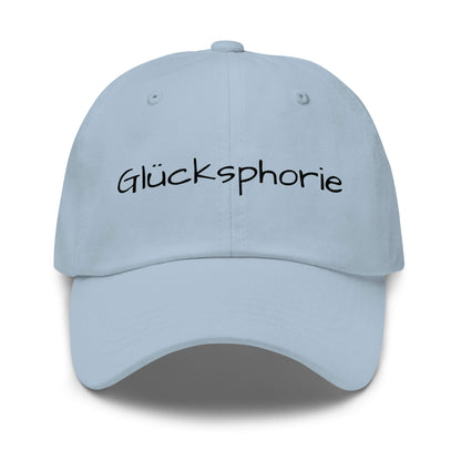Glücksphorie Premium Dad Cap in Light Blue aus Chino-Baumwoll-Twill - neues Wort für Freude und Glück - Front - Wortstolz Design
