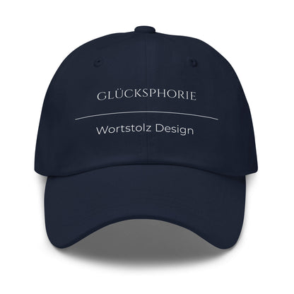Glücksphorie Premium Dad Cap in Marineblau aus Chino-Baumwoll-Twill - neues Wort für Freude und Glück - Front - Wortstolz Design