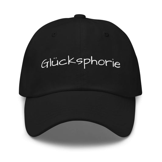 Glücksphorie Premium Dad Cap in Schwarz aus Chino-Baumwoll-Twill - neues Wort für Freude und Glück - Front - Wortstolz Design