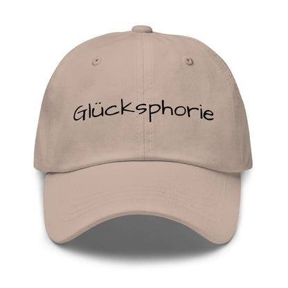 Glücksphorie Premium Dad Cap in Stone aus Chino-Baumwoll-Twill - neues Wort für Freude und Glück - Front - Wortstolz Design