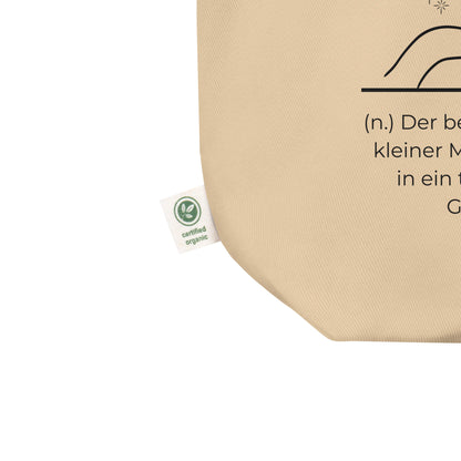 Glücksphorie Bio-Stoffbeutel. Einkaufstasche in Oyster aus Bio-Baumwolle - Res5 Edition - Ansicht Zertifikat Info