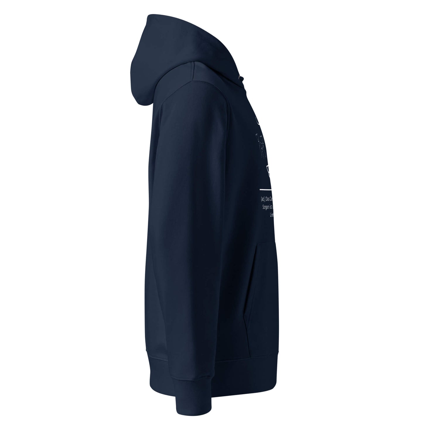 Hoodie mit Spruch - Herzfrei Kapuzenpullover in Marineblau aus Bio-Baumwolle - Premium Edition - Ansicht rechts