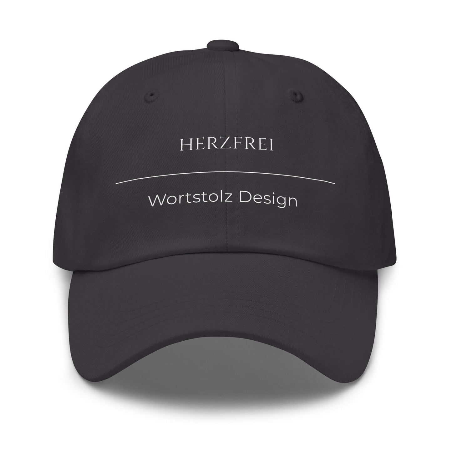 Herzfrei Premium Dad Cap in Grau aus Chino-Baumwoll-Twill - neues Wort für Freiheit und Liebe - Front - Wortstolz Design