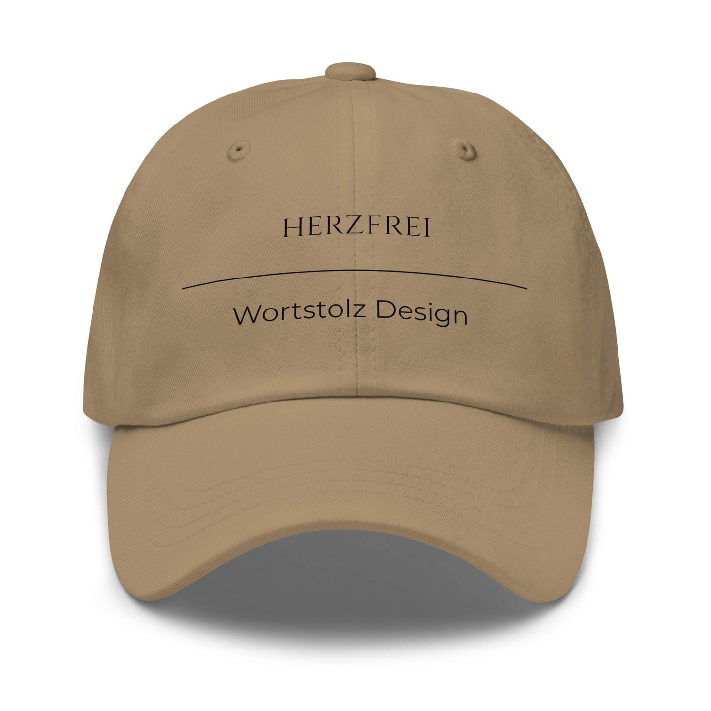 Herzfrei Premium Dad Cap in Khaki aus Chino-Baumwoll-Twill - neues Wort für Freiheit und Liebe - Front - Wortstolz Design