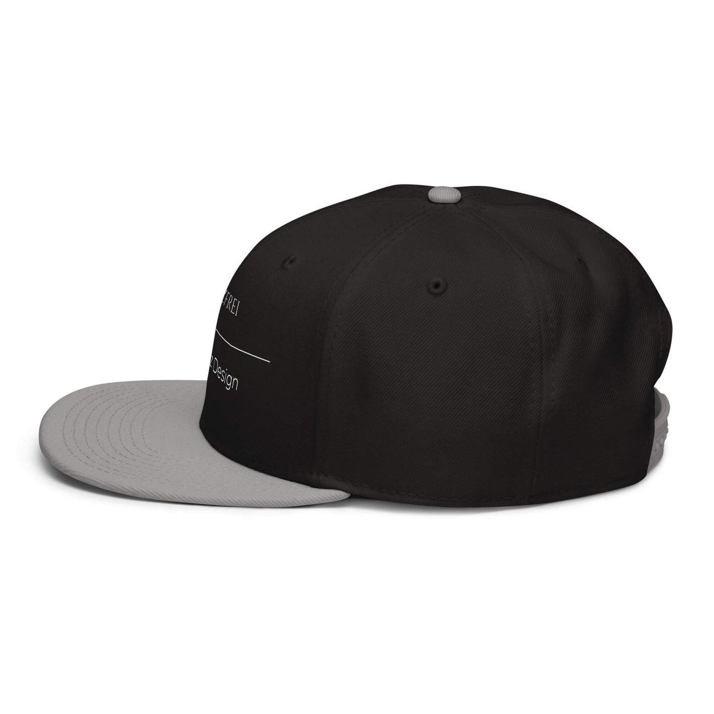 Herzfrei Snapback Cap in Schwarz - Grau aus Acryl-Woll-Mix - neues Wort für Freiheit und Liebe - Links - Wortstolz Design