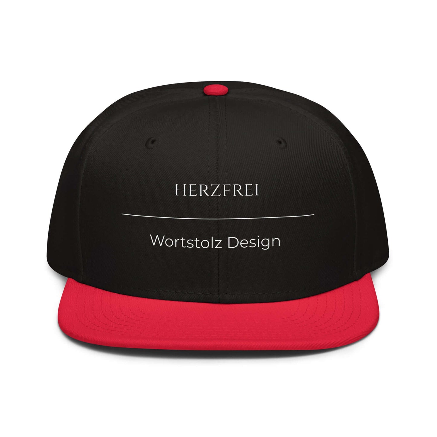 Herzfrei Snapback Cap in Schwarz - Rot aus Acryl-Woll-Mix - neues Wort für Freiheit und Liebe - Front - Wortstolz Design