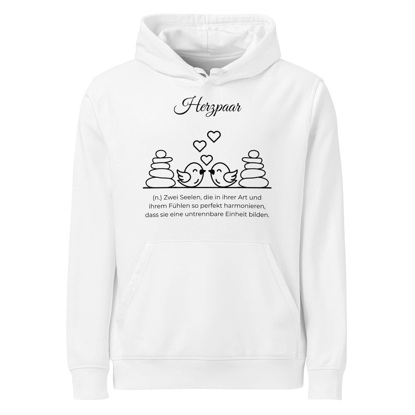 Hoodie mit Spruch - Herzpaar Kapuzenpullover in Weiß aus Bio-Baumwolle - Res5 Edition - Frontansicht mit schwarzem Print