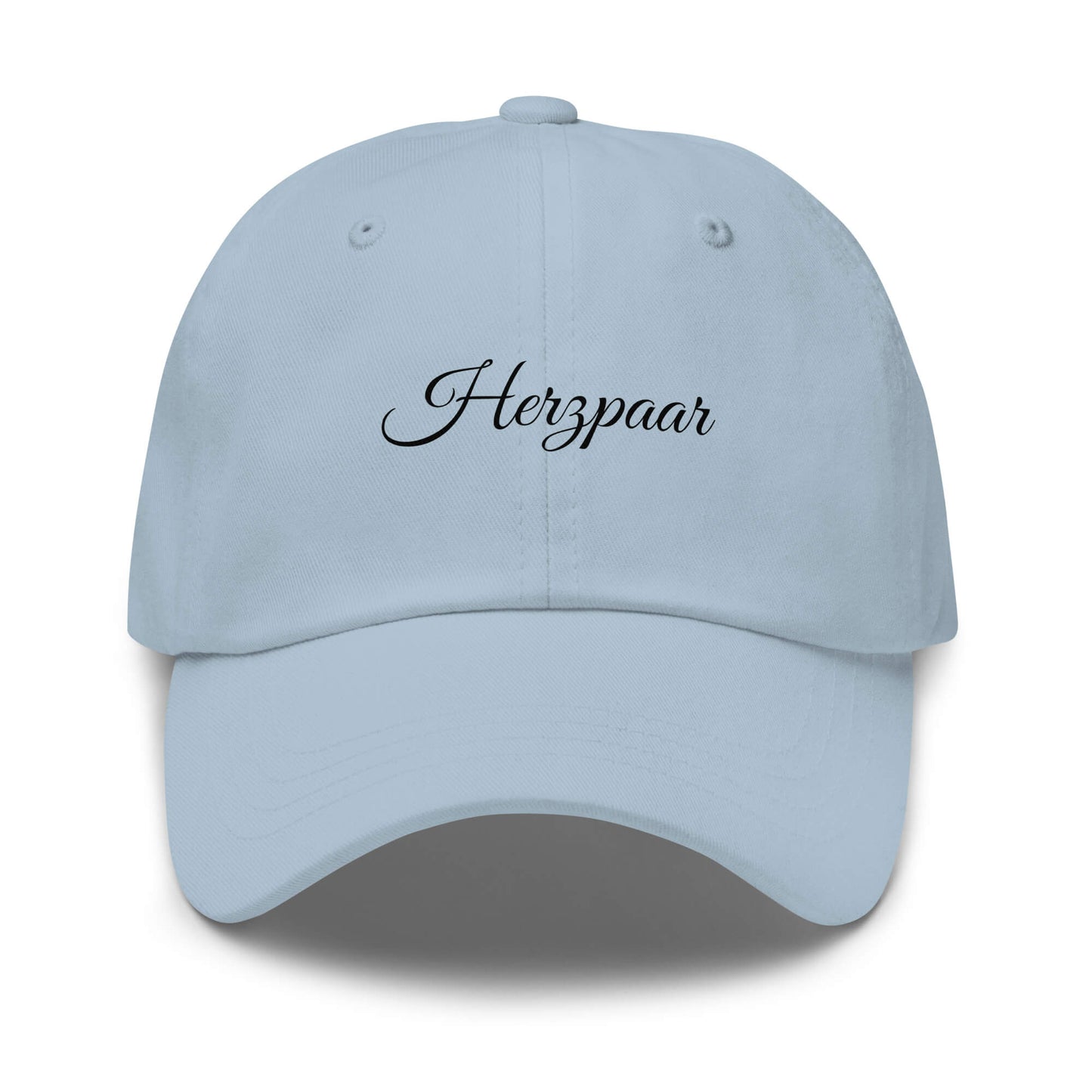 Herzpaar Premium Dad Cap in Light Blue aus Chino-Baumwoll-Twill - neues Wort für perfekte Harmonie - Front - Wortstolz Design