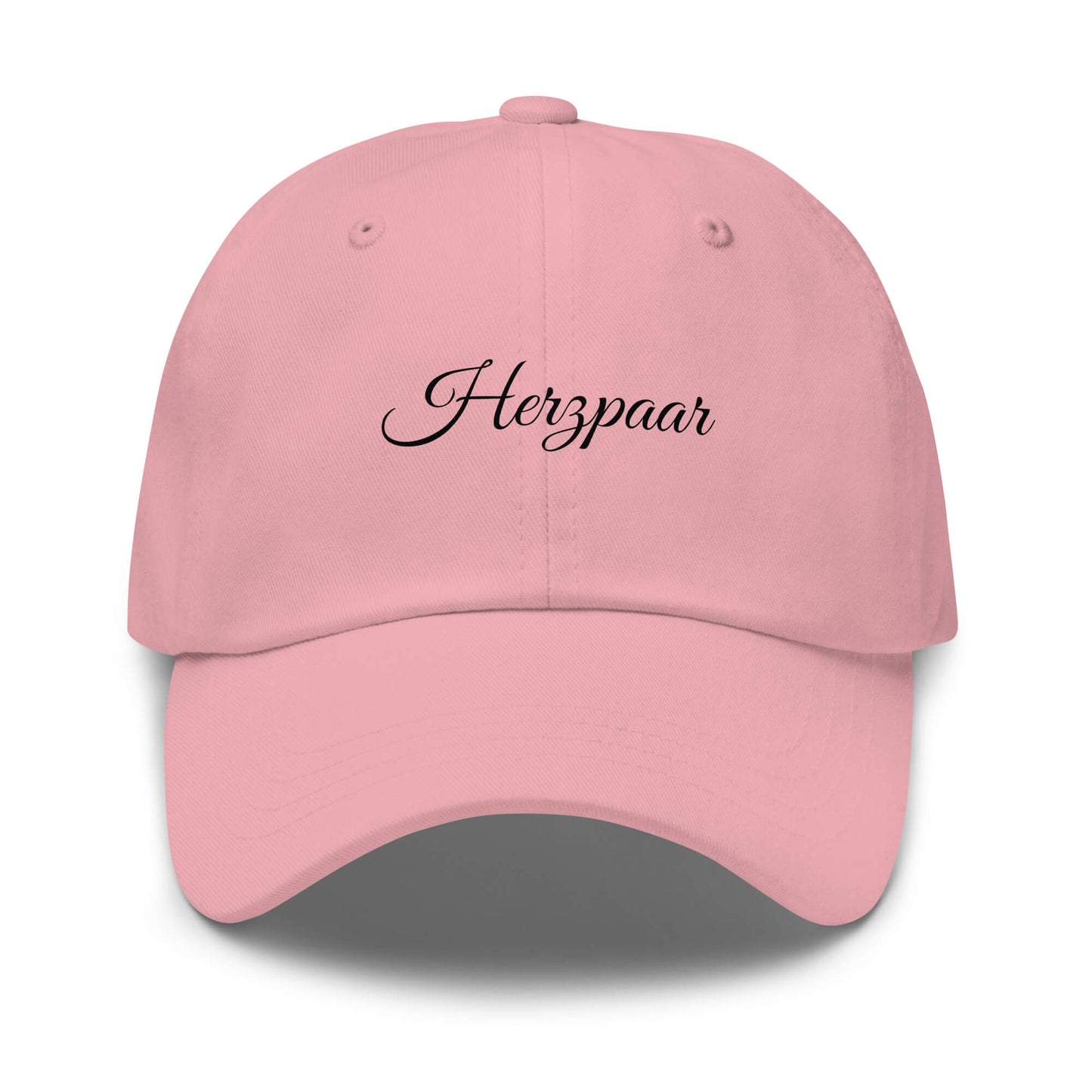 Herzpaar Premium Dad Cap in Pink aus Chino-Baumwoll-Twill - neues Wort für perfekte Harmonie - Front - Wortstolz Design