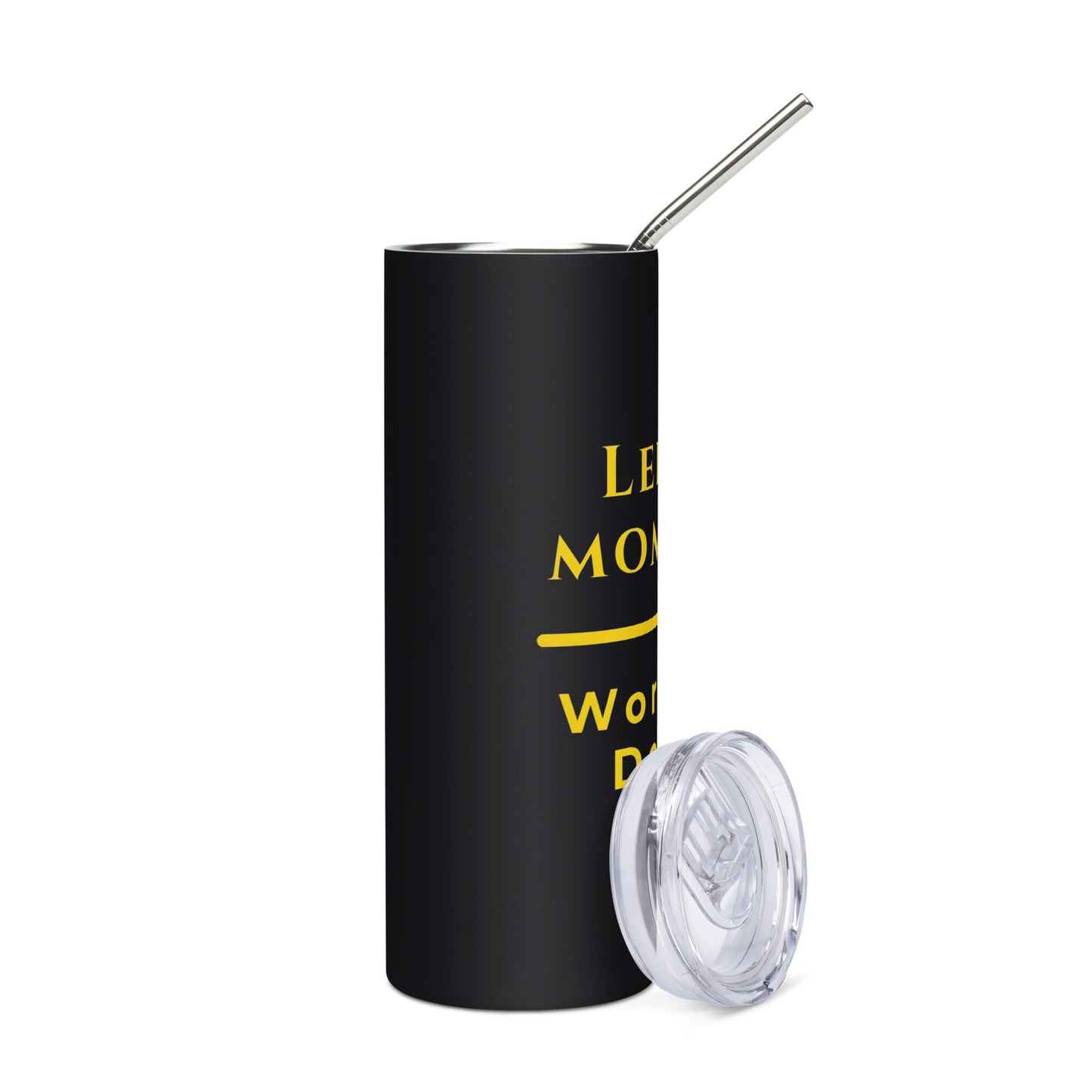 Lebensmomente Gold Edelstahlbecher in Schwarz - Welt für Alltag und Humor - Rechts - Wortstolz Design