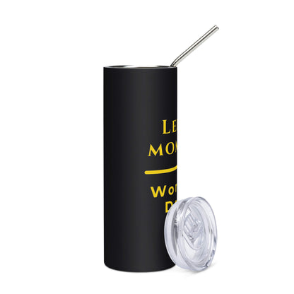 Lebensmomente Gold Edelstahlbecher in Schwarz - Welt für Alltag und Humor - Rechts - Wortstolz Design