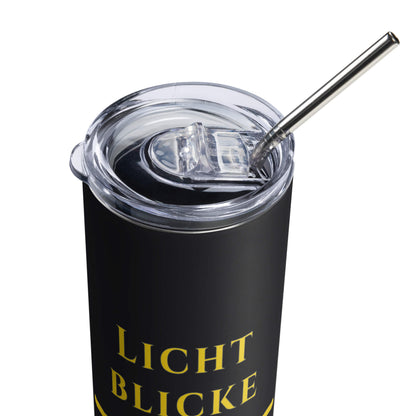 Lichtblicke Gold Edelstahlbecher in Schwarz - inklusive Deckel und Strohhalm - Gesamt - Welt für Energie und Aufbruch - Wortstolz Design