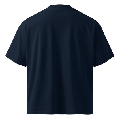 Lichtblicke Gold T-Shirt in Marineblau aus Bio-Baumwolle - Oversized - Welt für Energie und Aufbruch - Back - Wortstolz Design