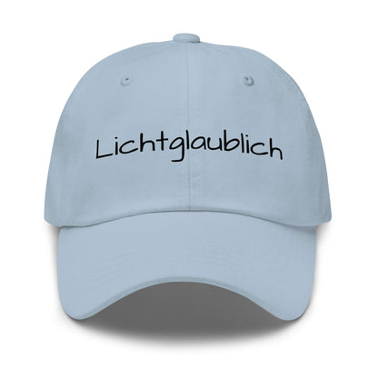 Lichtglaublich Premium Dad Cap in Light Blue aus Chino-Baumwoll-Twill - neues Wort für einen positiven Lichtblick - Front - Wortstolz Design