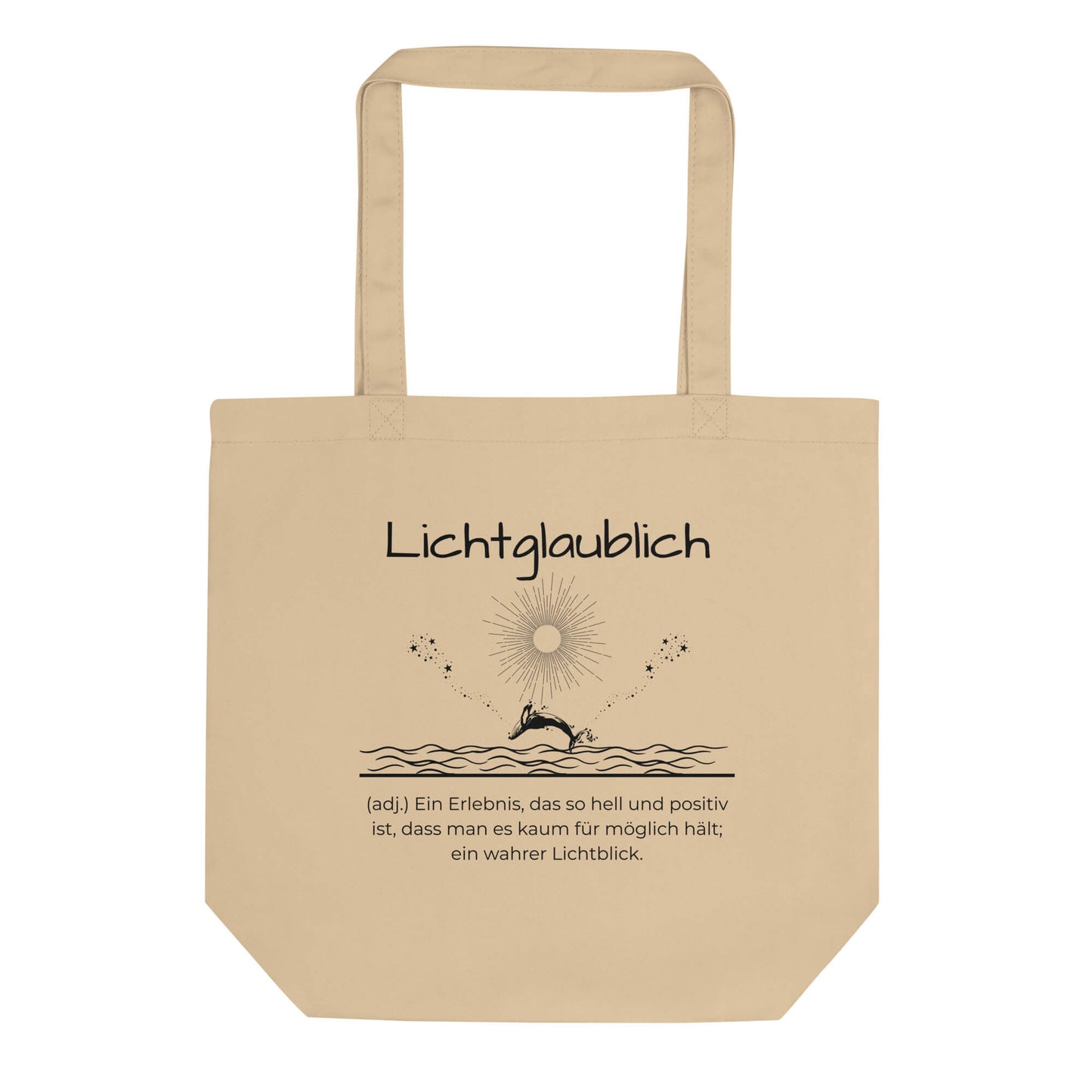 Lichtglaublich Bio-Stoffbeutel. Einkaufstasche in Oyster aus Bio-Baumwolle - Res5 Edition - Frontansichtmit schwarzem Print