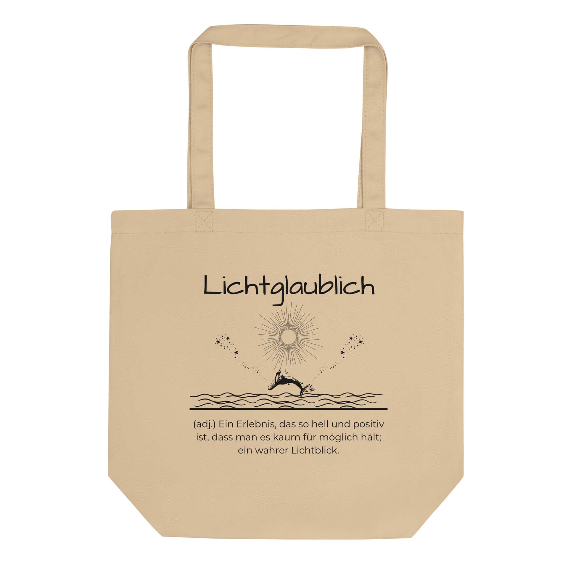 Lichtglaublich Bio-Stoffbeutel. Einkaufstasche in Oyster aus Bio-Baumwolle - Res5 Edition - Frontansichtmit schwarzem Print