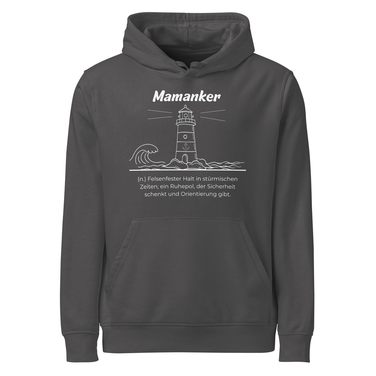 Geschenk Hoodie - Mamanker Kapuzenpullover in Anthracite aus Bio-Baumwolle - Res5 Edition - Frontansicht mit weißem Print