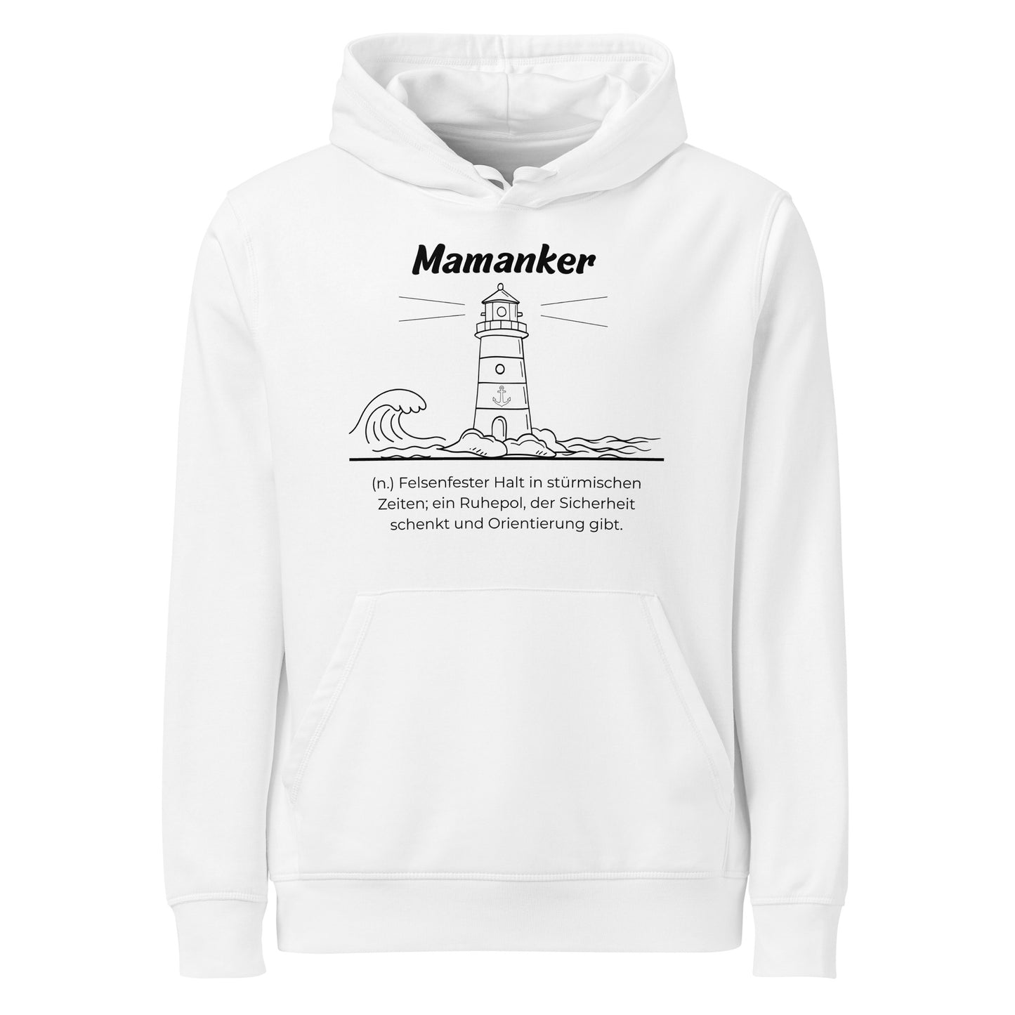 Geschenk Hoodie - Mamanker Kapuzenpullover in Weiß aus Bio-Baumwolle - Res5 Edition - Frontansicht mit schwarzem Print