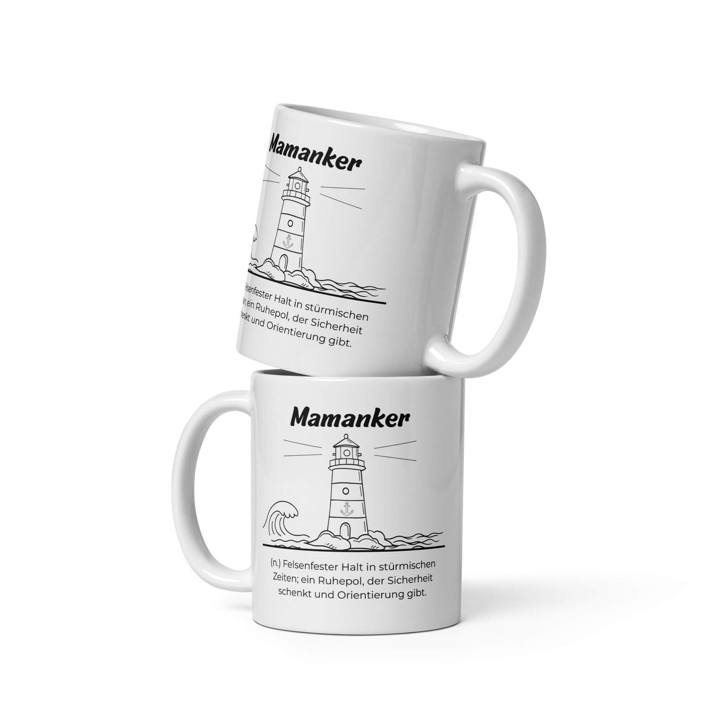 Geschenk Tasse - Mamanker Keramiktasse in Weiß - Res5 Edition  - Zwei Tassen mit schwarzem Print - Henkel rechts und links