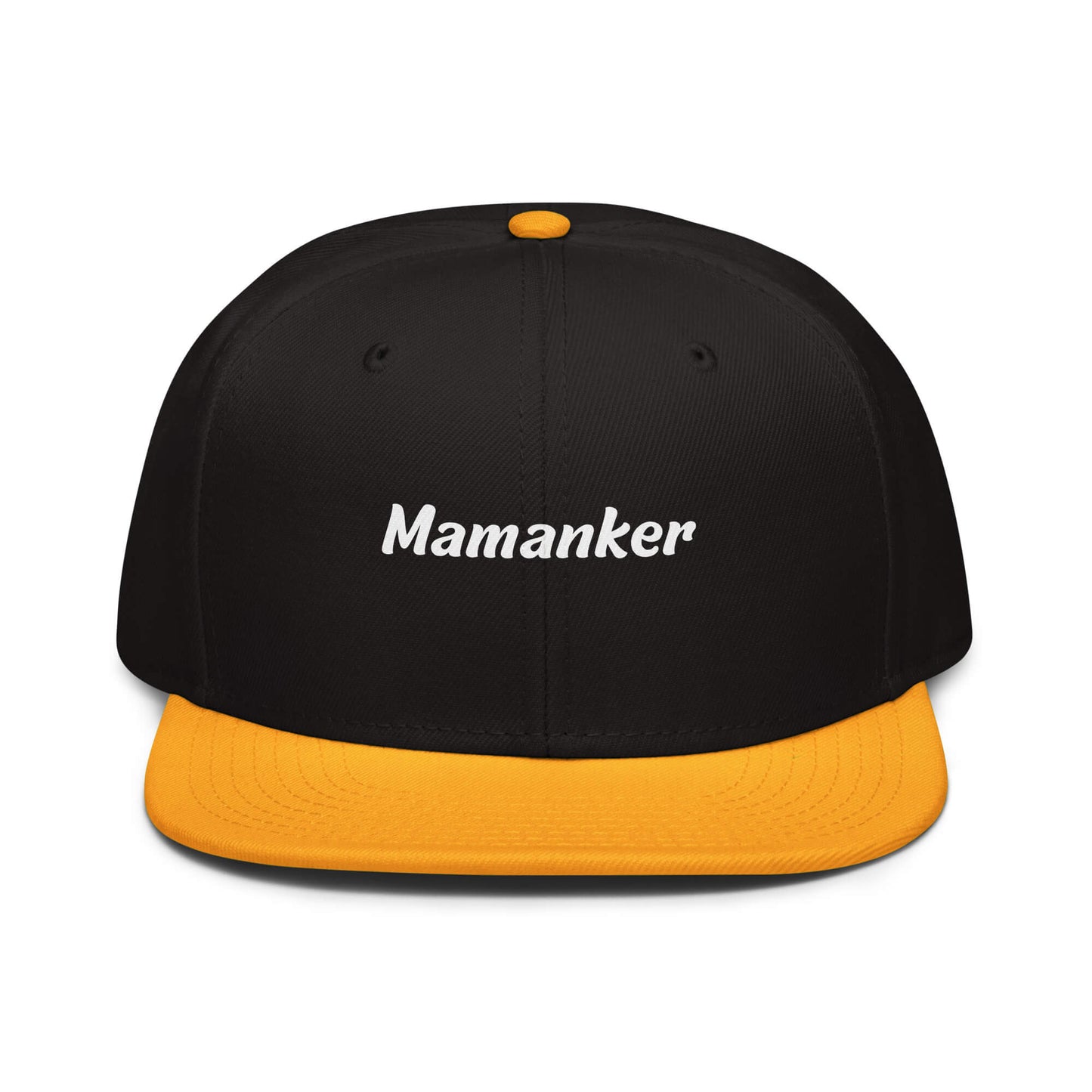 Geschenk Cap - Mamanker Snapback Cap in Schwarz-Gold - Res5 Edition - mit weißem Print - Frontansicht