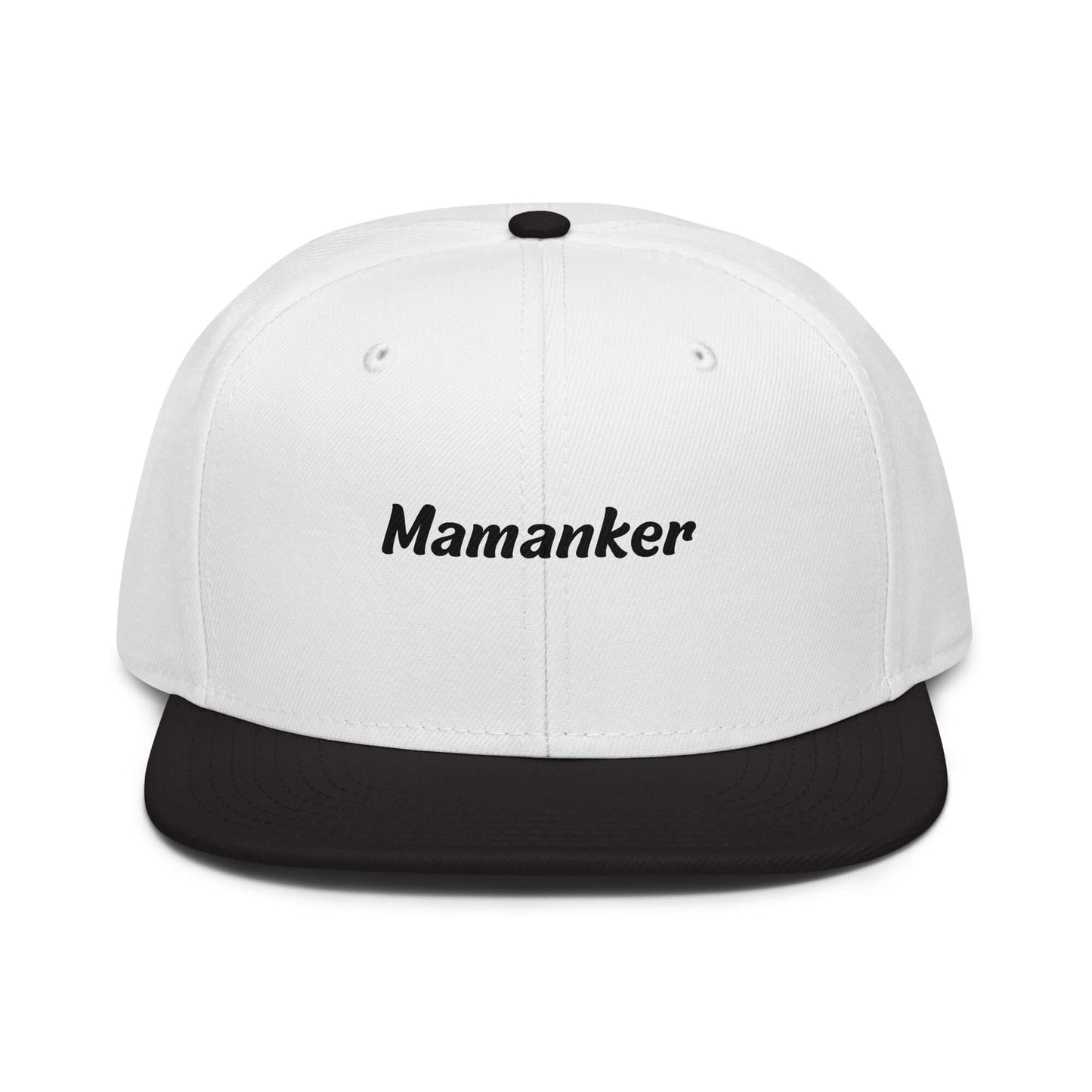 Geschenk Cap - Mamanker Snapback Cap in Weiß-Schwarz - Res5 Edition - mit schwarzem Print - Frontansicht