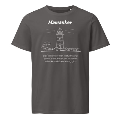 Geschenk T-Shirt - Mamanker T-Shirt in Anthracite aus 155g/m² Bio-Baumwolle, Res5 Edition, Frontansicht mit weißem Print