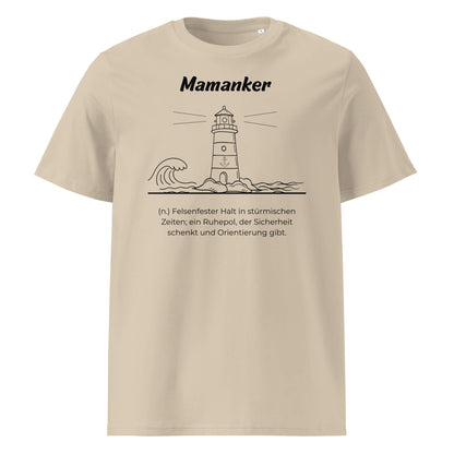 Geschenk T-Shirt - Mamanker T-Shirt in Desert Dust aus 180/m² Bio-Baumwolle, Premium Edition, Frontansicht mit schwarzem Print