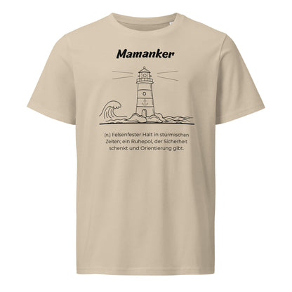 Geschenk T-Shirt - Mamanker T-Shirt in Desert Dust aus 155g/m² Bio-Baumwolle, Res5 Edition, Frontansicht mit schwarzem Print