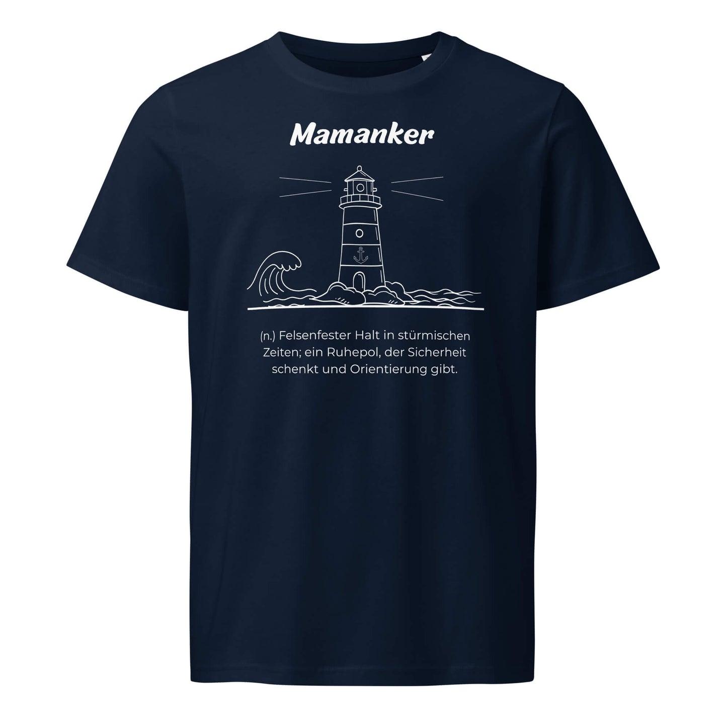 Geschenk T-Shirt - Mamanker T-Shirt in Marineblau aus 155g/m² Bio-Baumwolle, Res5 Edition, Frontansicht mit weißem Print